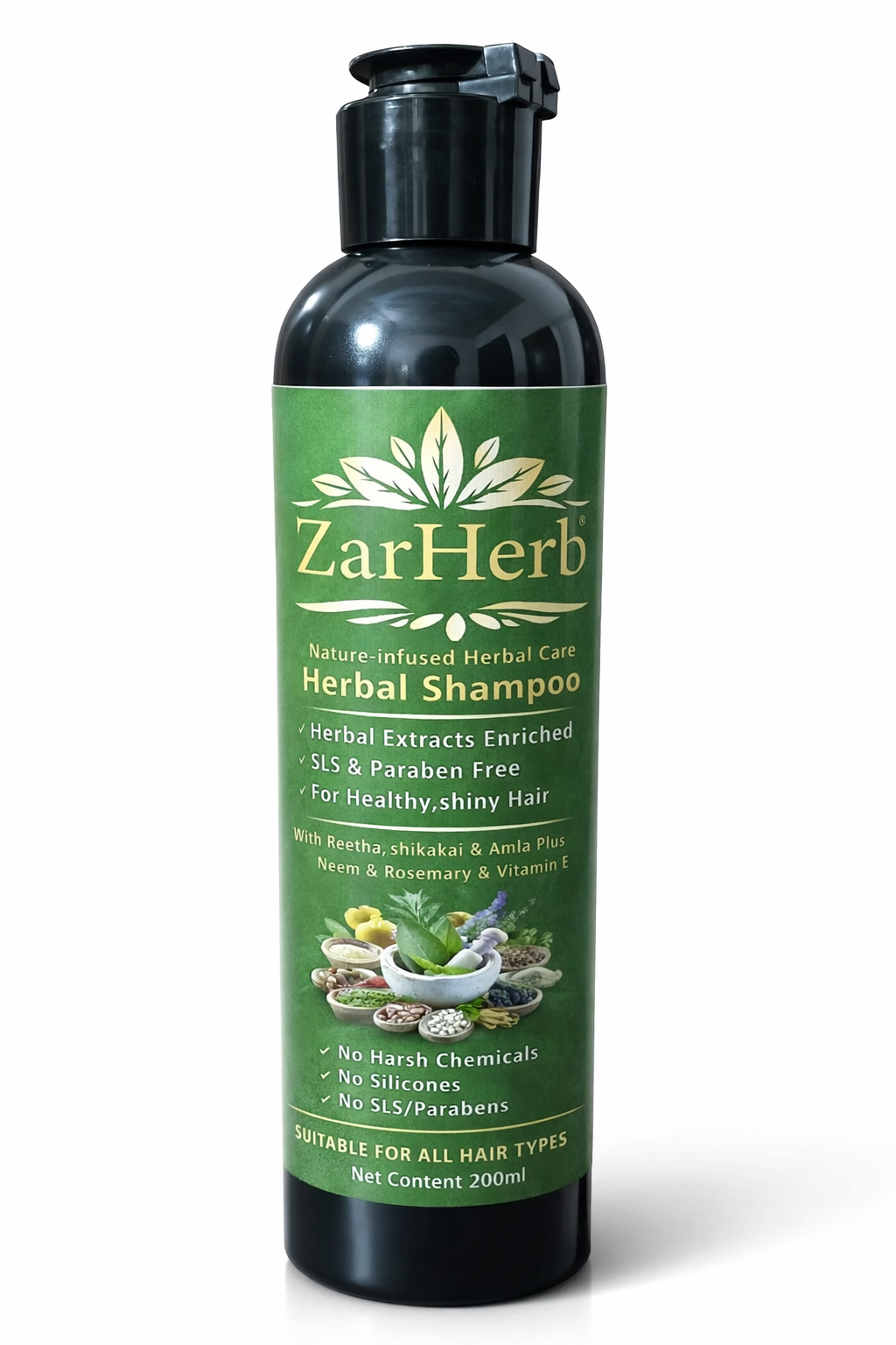ZarHerb Natural Herbal Shampoo – SLS & Paraben Free | Chemical-Free Hair Care